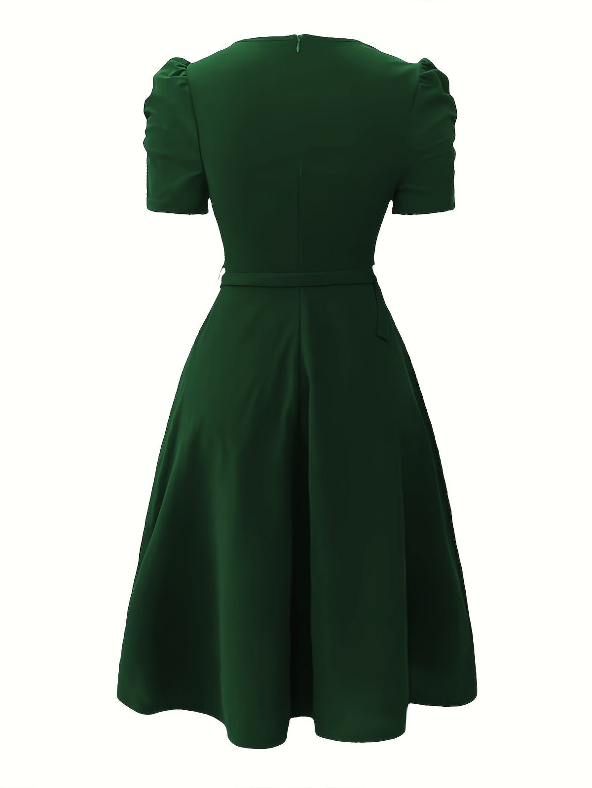 Red SHOWLU Women's V-Neck Ruffle Hem A-Line Dress made of polyester, featuring a stylish V-neck and ruffle hem design.
