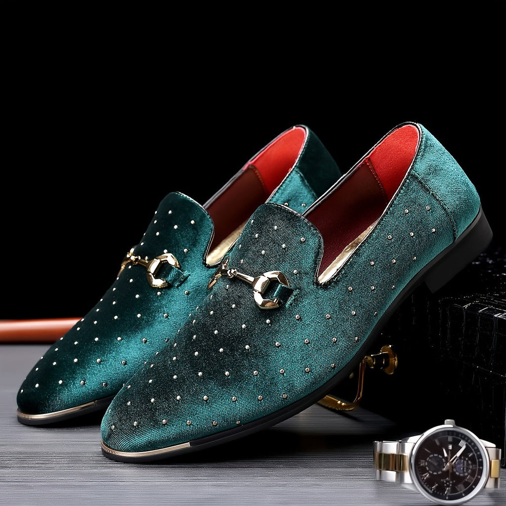 SHOWLU FASHION men's horsebit loafers with rhinestone glitter detail, stylish dress shoes for formal or fashionable occasions.