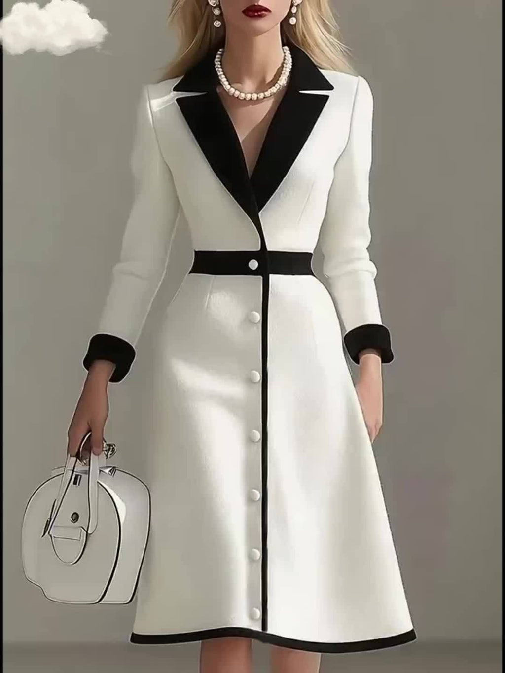SHOWLU Women's Elegant Color-Block Midi Dress with long sleeves and lapel collar, showcasing stylish fashion and vibrant color blocks.