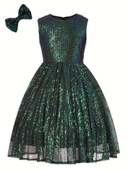 Mebius Girls Sequin Dress Sleeveless Sparkling Special Occasion Kids Party Sequence Sparkling Dress Birthday 8-14 Years Old