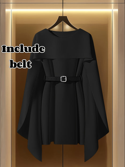 [Elegant Dress] Elegant Apricot Women's A-Line Dress | Puff Sleeve, Adjustable Waist Belt, Round Neck, Knee-Length, Machine Washable - Spring/Fall Casual to Semi-Formal Outfit