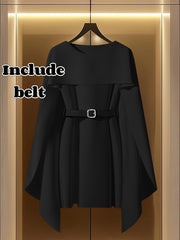 [Elegant Dress] Elegant Apricot Women's A-Line Dress | Puff Sleeve, Adjustable Waist Belt, Round Neck, Knee-Length, Machine Washable - Spring/Fall Casual to Semi-Formal Outfit
