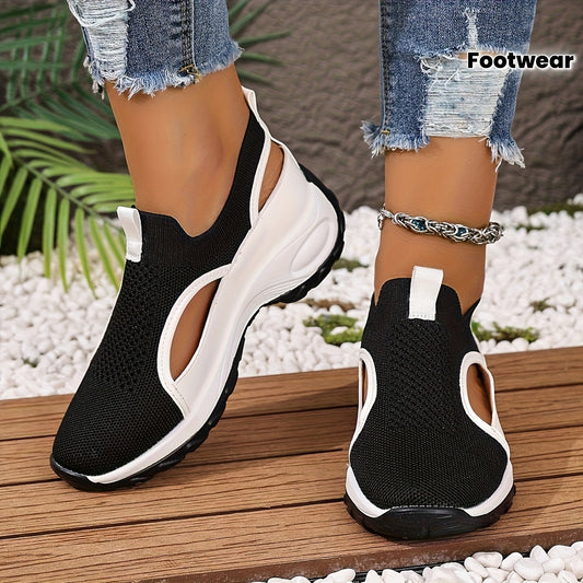 Women's Lightweight Breathable Walking Shoes - Black & White Camp Sneakers with Stability Support, EVA Cushioned Sole for All-Season Casual & Light Exercise, Ladies Sneakers, Allseason Footwear, Sleek Sneaker Design, Comforta