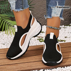 Women's Lightweight Breathable Walking Shoes - Black & White Camp Sneakers with Stability Support, EVA Cushioned Sole for All-Season Casual & Light Exercise, Ladies Sneakers, Allseason Footwear, Sleek Sneaker Design, Comforta