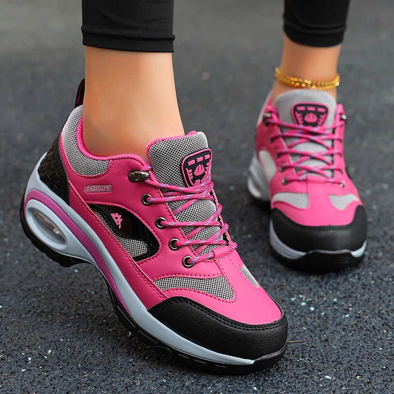 SHOWLU Women's Air Cushion Hiking Sneakers with lightweight design and lace-up closure, suitable for outdoor adventures.
