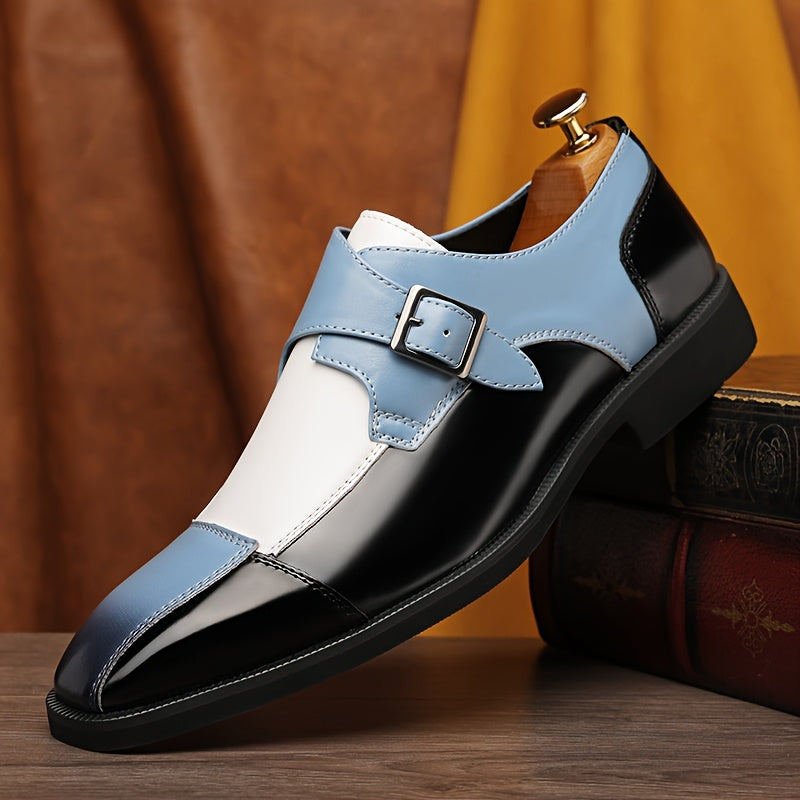 SHOWLU men's plaid microfiber leather Oxford dress shoes with buckle, showcasing stylish design and polished finish.