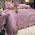 Egyptian cotton bedding set with golden embroidery, SHOWLU FASHION STORE duvet cover and sheets in king and queen sizes, soft and luxurious.