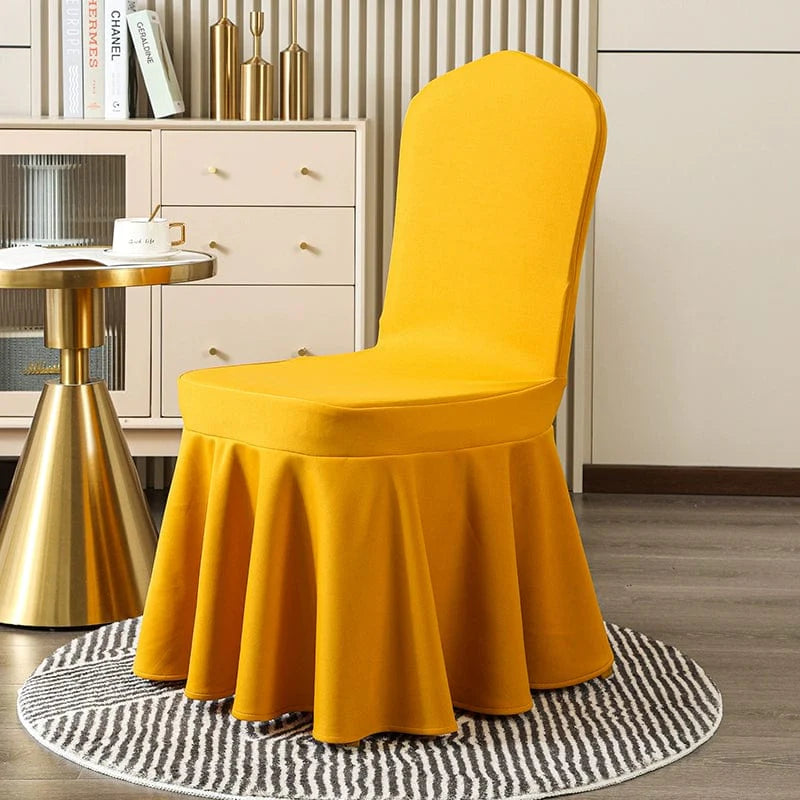 White Showlu Thickened Elastic Chair Cover for banquet and wedding chairs, made of durable cotton, universal fit for hotel and event use.