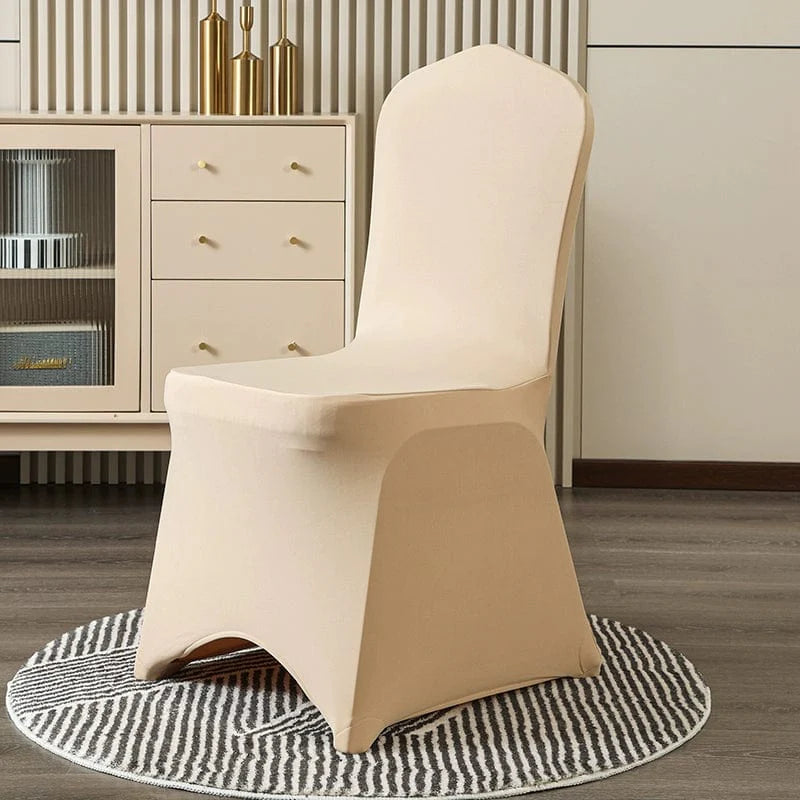 White Showlu Thickened Elastic Cotton Banquet Chair Cover, hotel and wedding slipcover, designed for universal fit and elegant decor.