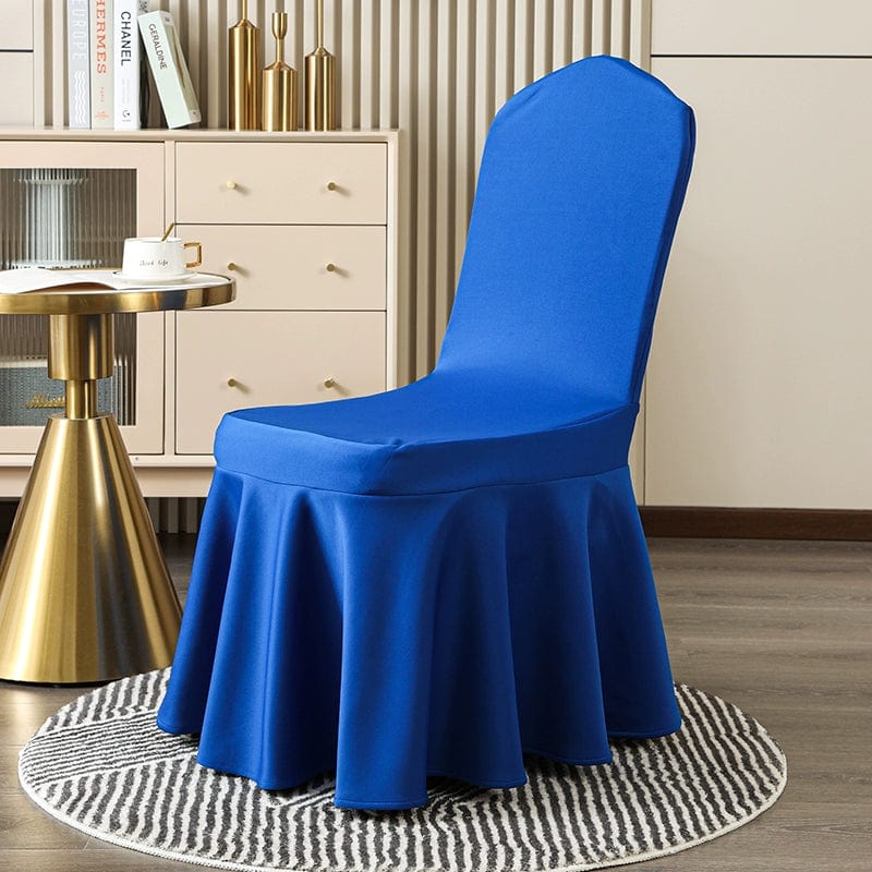 White elastic chair cover by Showlu Fashion Store, thickened cotton banquet slipcover fitting hotel, wedding, and banquet chairs.