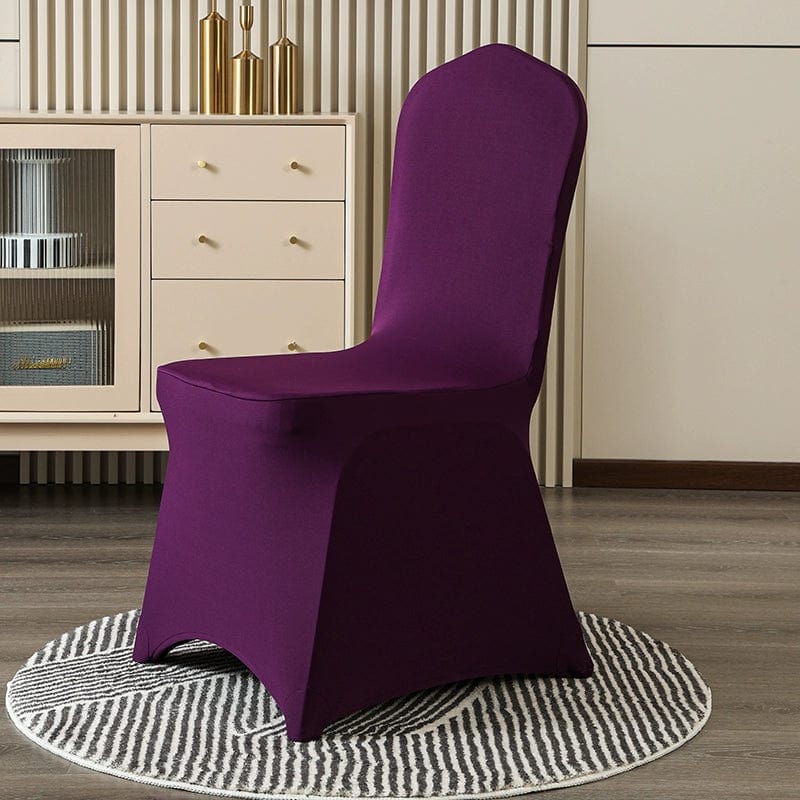 White Showlu thickened elastic chair cover, cotton banquet slipcover fitting hotel and wedding chairs for a neutral, universal look.