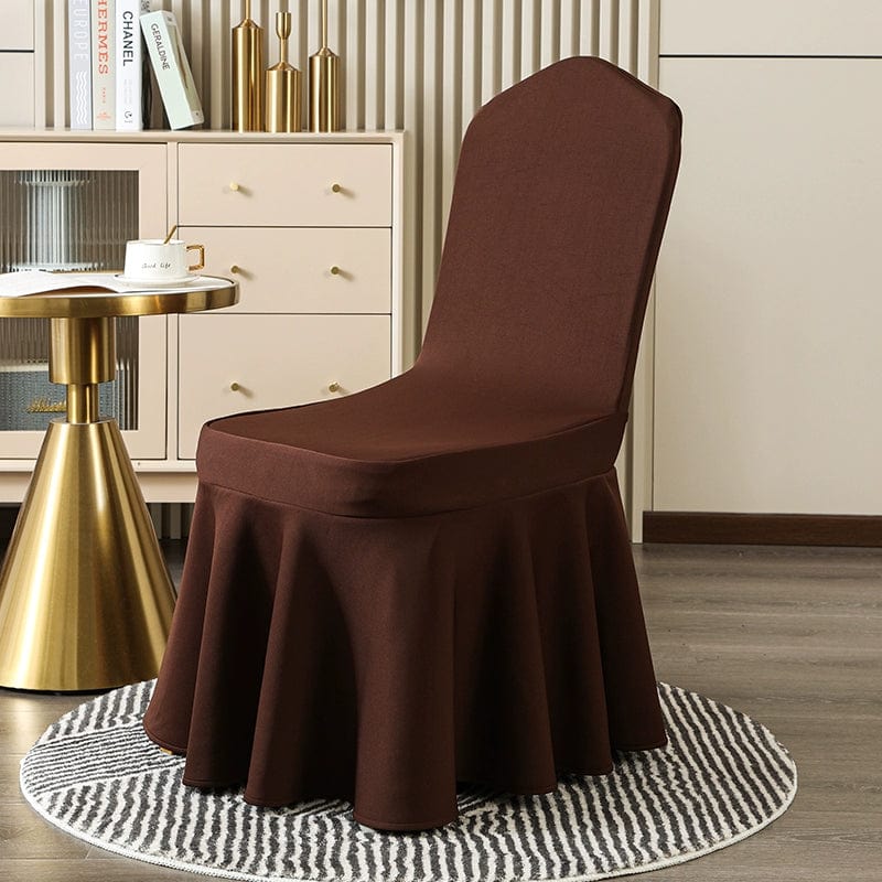 White Showlu thickened elastic chair cover with a one-piece design, ideal for hotel and banquet wedding seating arrangements.