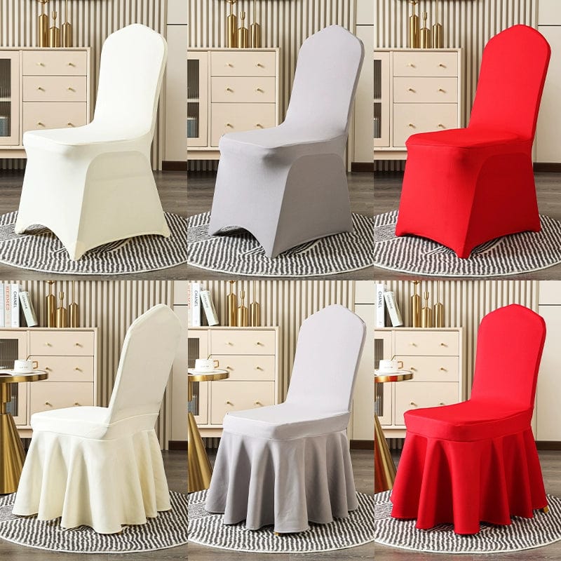 White Showlu Thickened Elastic Cotton Banquet Chair Cover, hotel wedding slipcover, universal fit for elegant event seating.