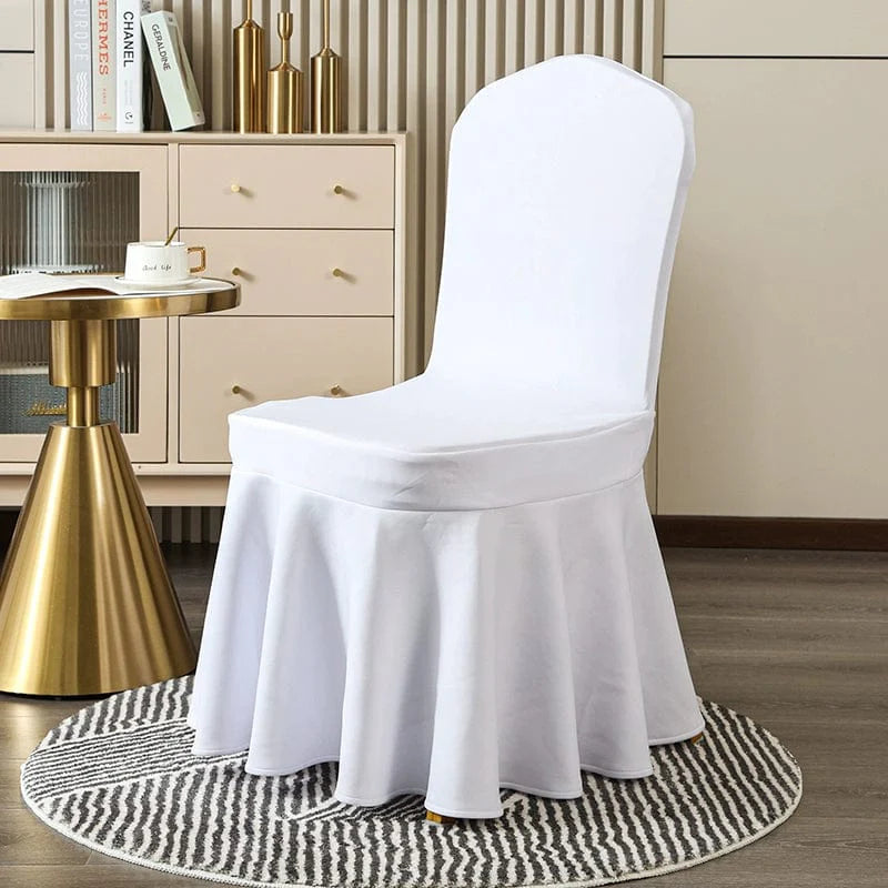 White elastic chair cover by Showlu Fashion Store, thickened cotton banquet slipcover for hotel and wedding chairs.