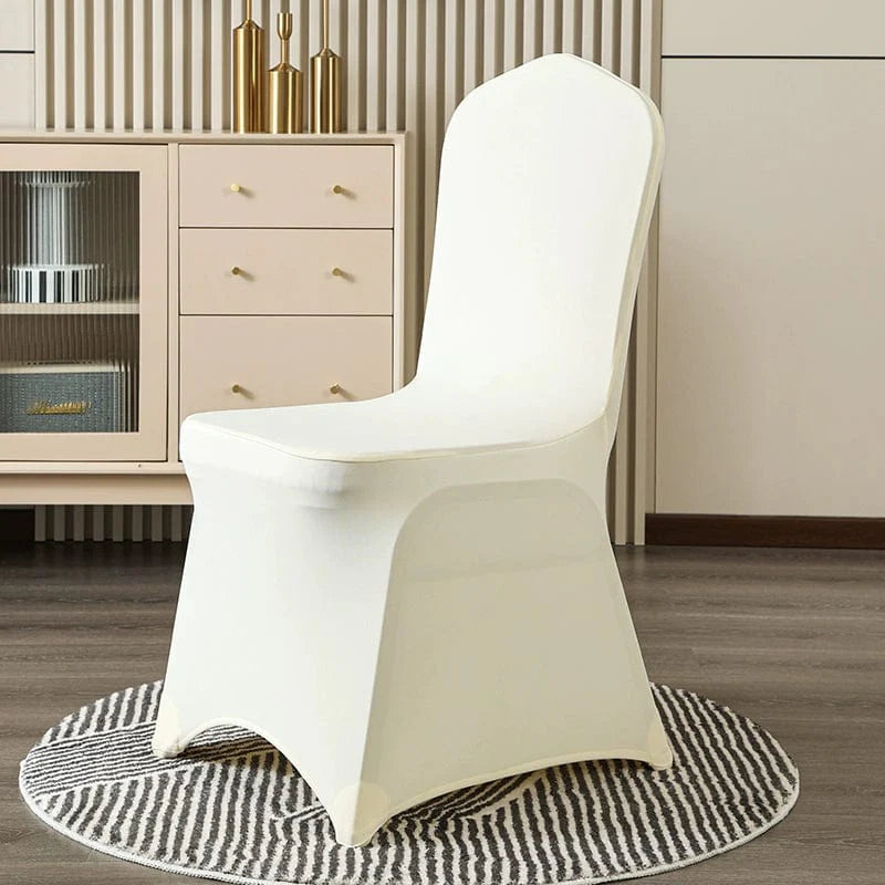 White cotton elastic chair cover by Showlu Fashion Store, thickened banquet slipcover for hotel and wedding chairs.
