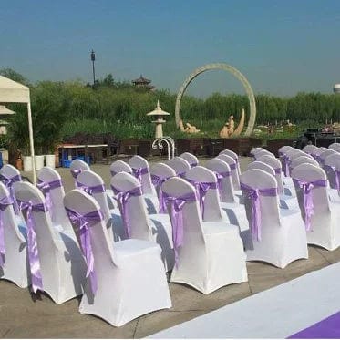 Thickened white elastic chair cover by Showlu Fashion Store, fits modern banquet and wedding dining chairs.
