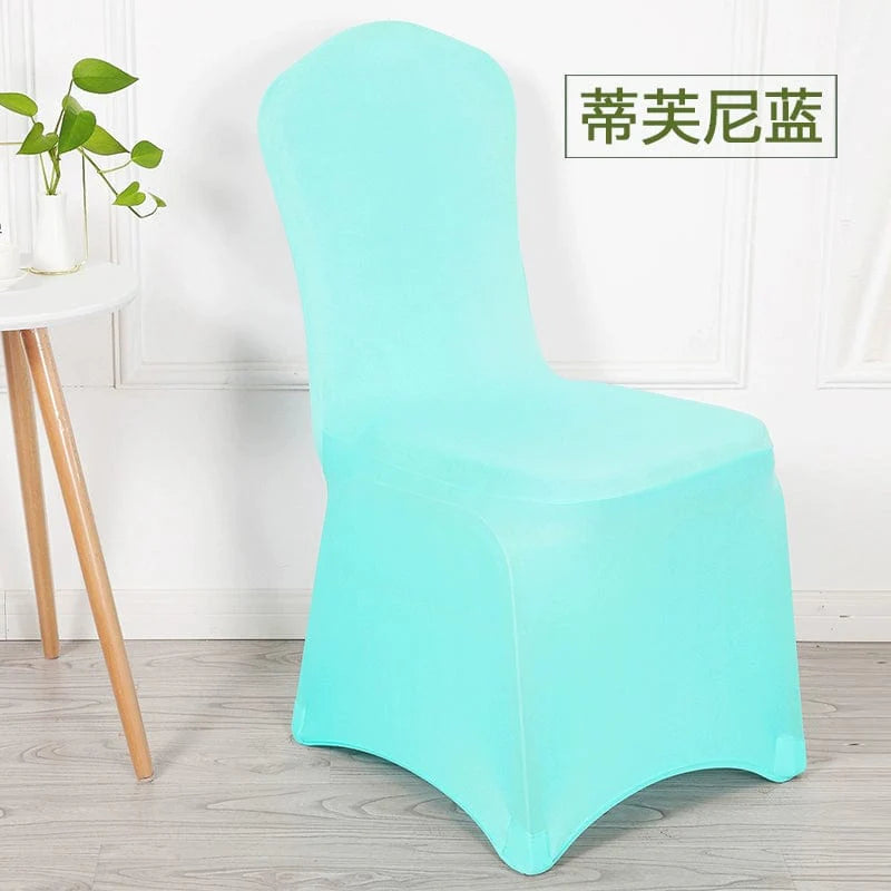 White elastic chair cover from Feixiu by Showlu Fashion Store, designed for banquet, wedding, and hotel dining chairs.