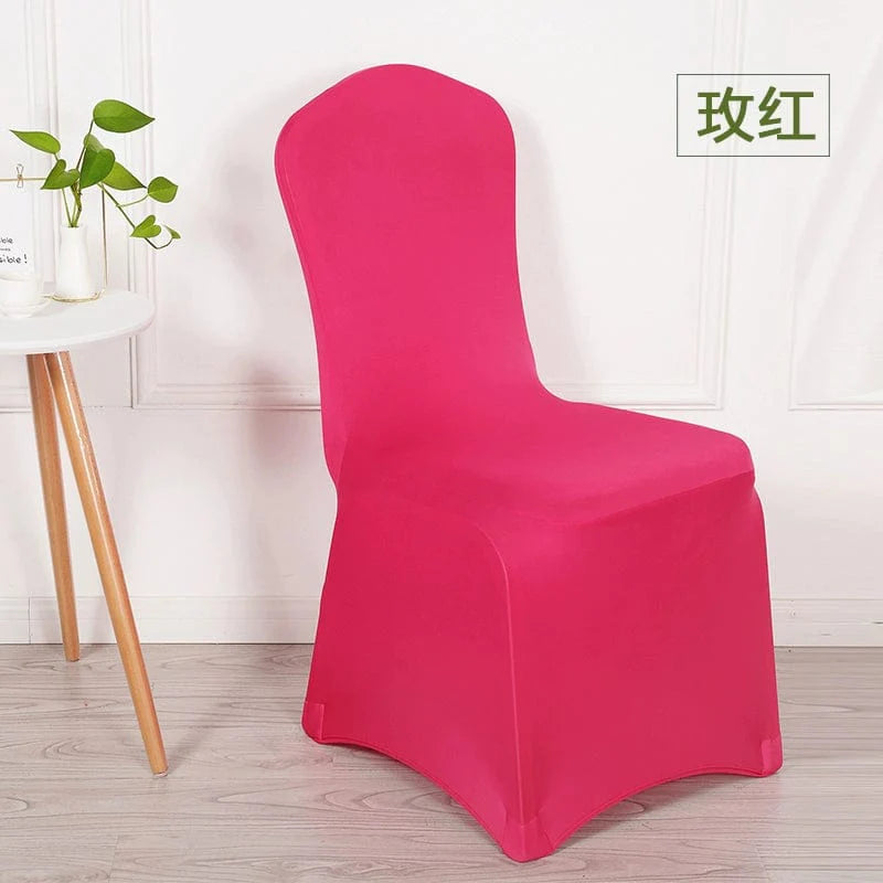 White elastic chair cover by Feixiu, thickened and one-piece, fits banquet and hotel dining chairs for weddings or conferences.