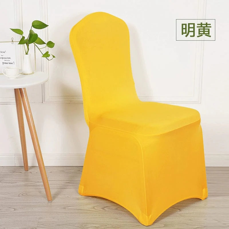White elastic chair cover by Feixiu, thickened and one-piece design, fits modern banquet and wedding dining chairs.
