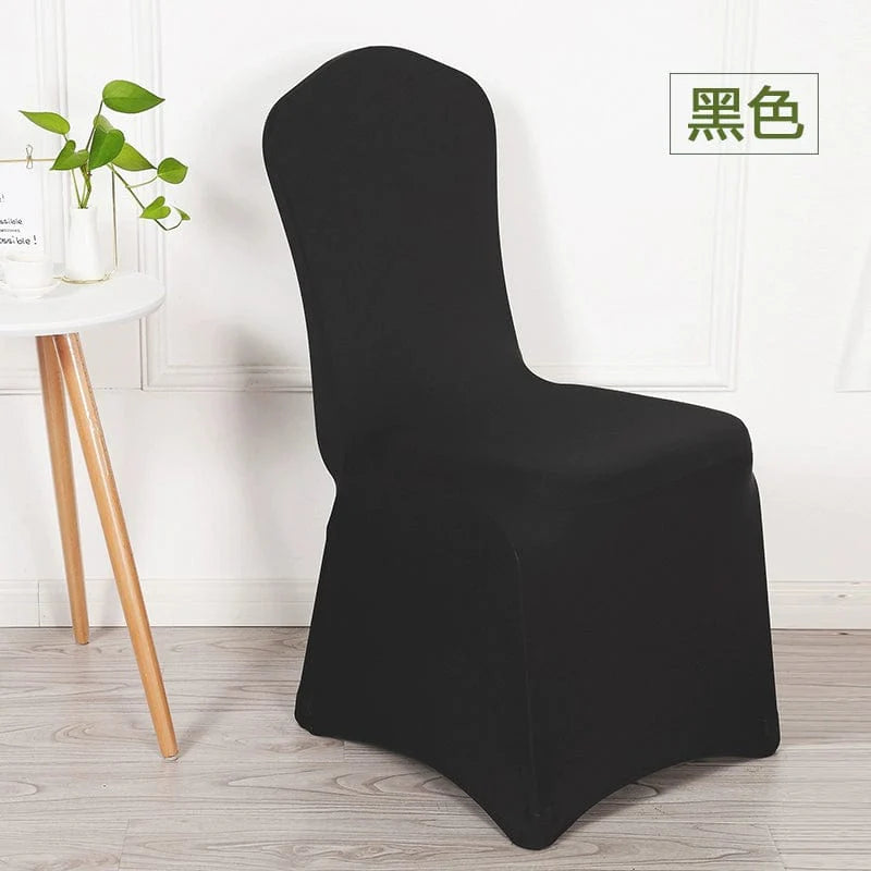 White elastic chair cover by Feixiu, thickened and one-piece design, ideal for banquet, wedding, hotel, or conference chairs.