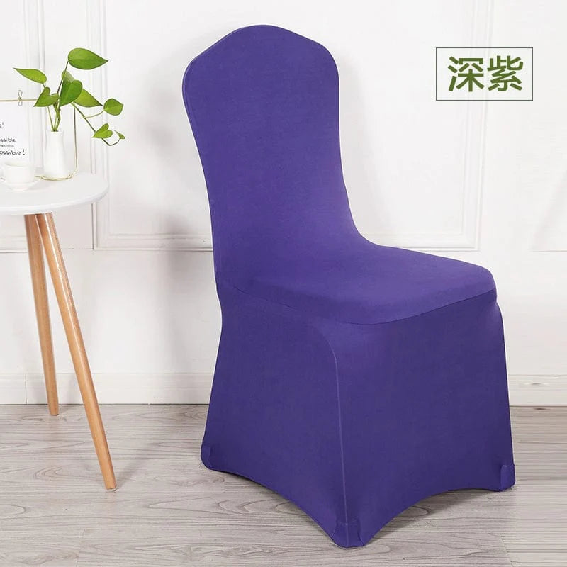 White elastic chair cover for banquet or wedding chairs, made of thickened material, modern design, suitable for hotels and events.