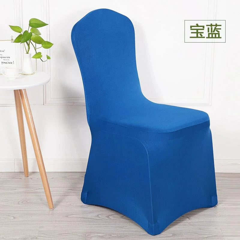White elastic chair cover from Showlu Fashion Store, thickened, one-piece design for banquet, wedding, hotel, or conference chairs.