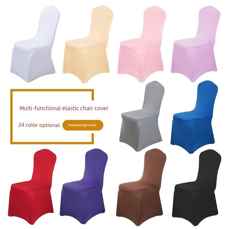 White elastic chair cover by Showlu Fashion Store, thickened and modern, fits banquet, wedding, and conference dining chairs.