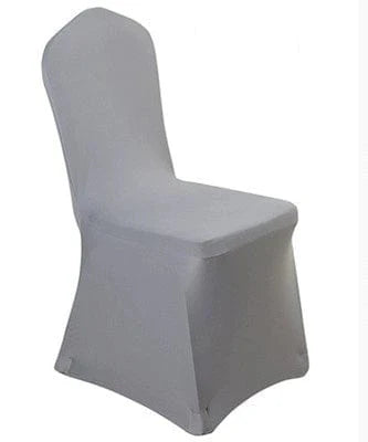 White elastic chair cover by Showlu Fashion Store, thickened and fitted for dining, wedding, and banquet chairs, with a modern design.