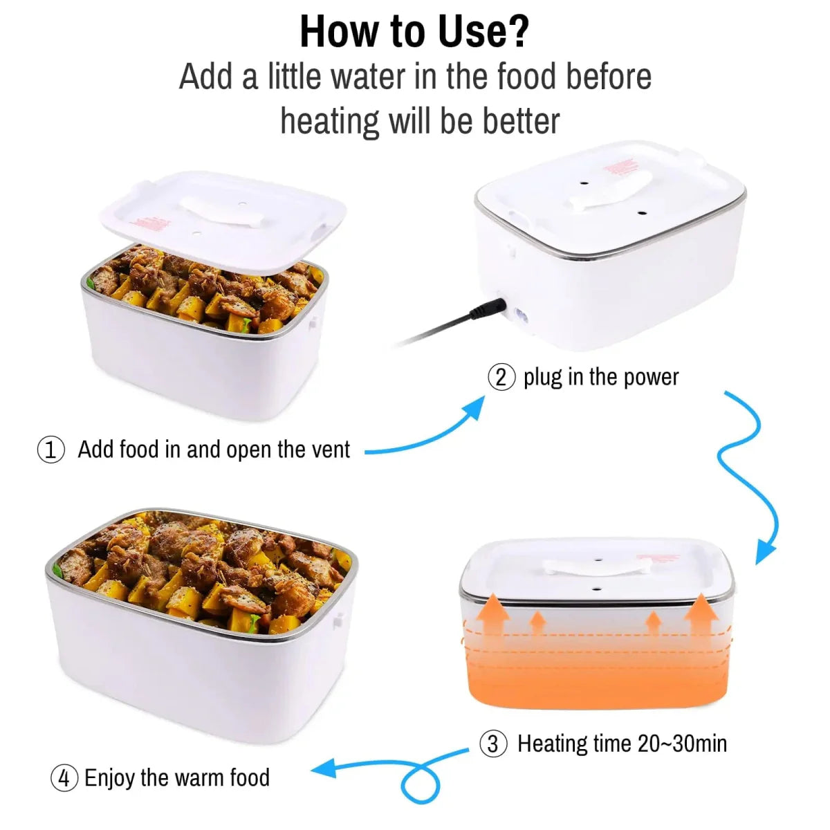 Showlu 1.8L electric heated lunch box with stainless steel interior, suitable for car and home use.