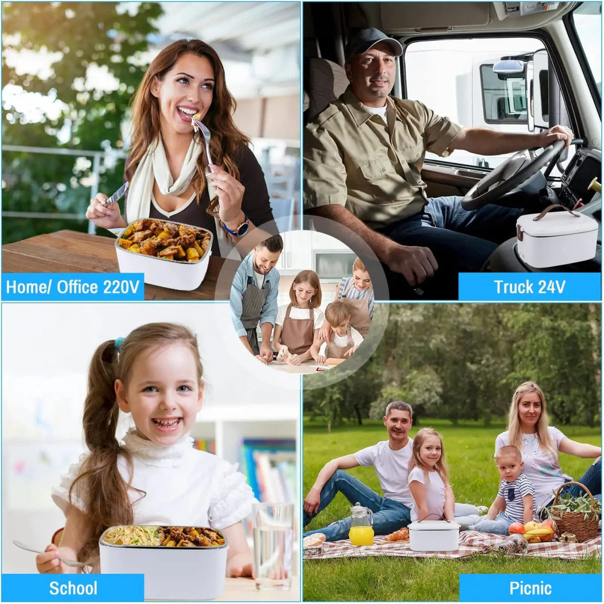 Showlu 1.8L electric heated lunch box with stainless steel interior, suitable for use at home and in the car.