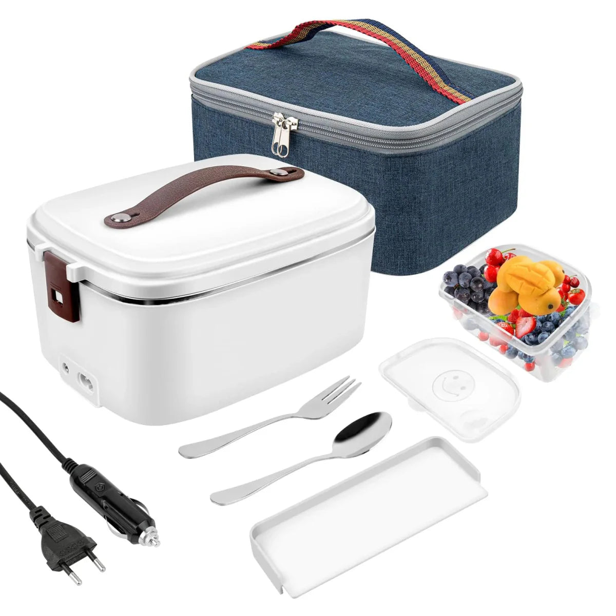 Showlu 1.8L electric heated lunch box with stainless steel inner container for home or car use, portable and easy to carry.