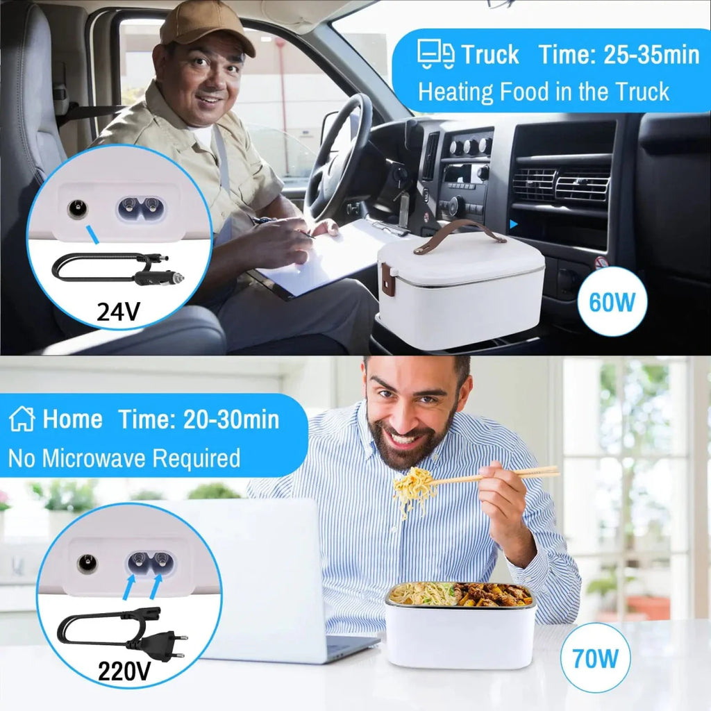 Showlu 1.8L electric heated lunch box with 304 stainless steel interior, suitable for home and car use.