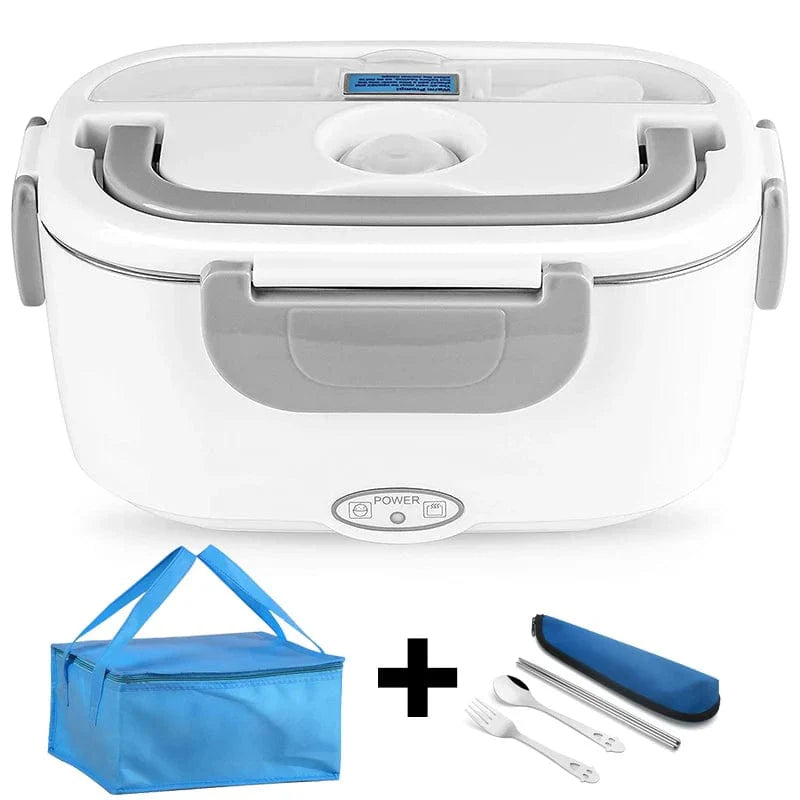 Showlu stainless steel electric heating lunch box with portable design, featuring a sleek exterior and a built-in heating element for warm meals.
