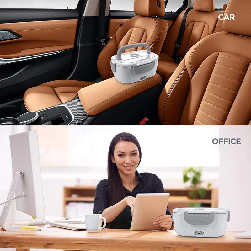 Showlu stainless steel electric heating lunch box with portable design and built-in food warmer, ideal for hot meals on the go.