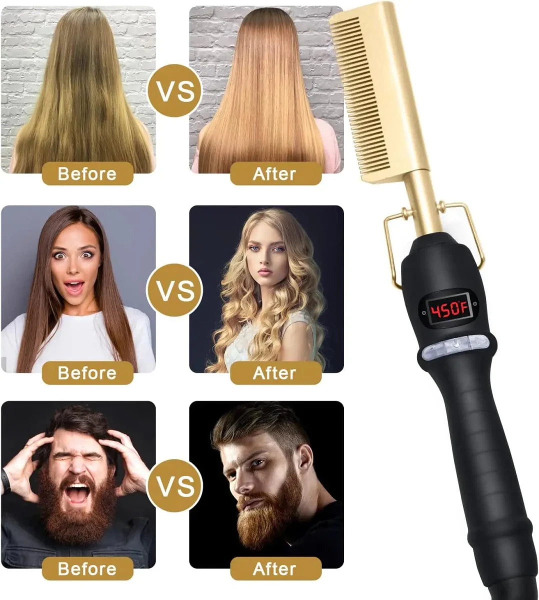 Showlu Electric Ceramic Hot Comb with LCD display, straightening brush for wigs and hair styling, suitable for American and African hair.