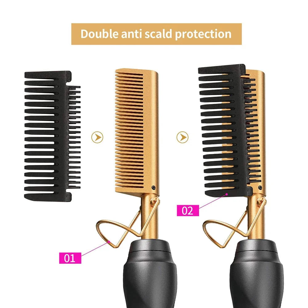 Showlu Electric Ceramic Hot Comb with LCD display for straightening and styling wigs, suitable for American and African hair.