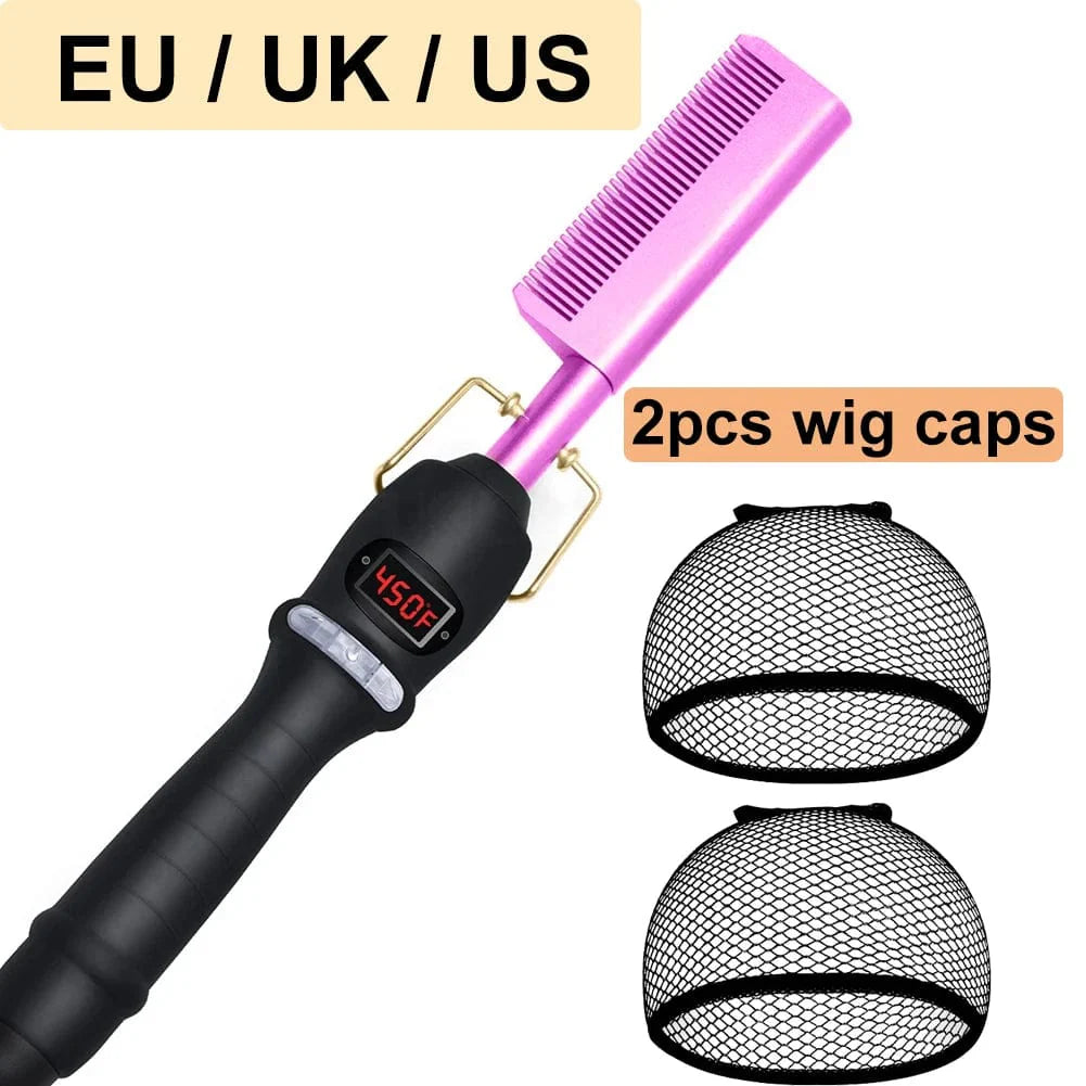 Showlu Electric Ceramic Hot Comb with LCD display, hair straightener brush for wigs, suitable for American and African hair styling.
