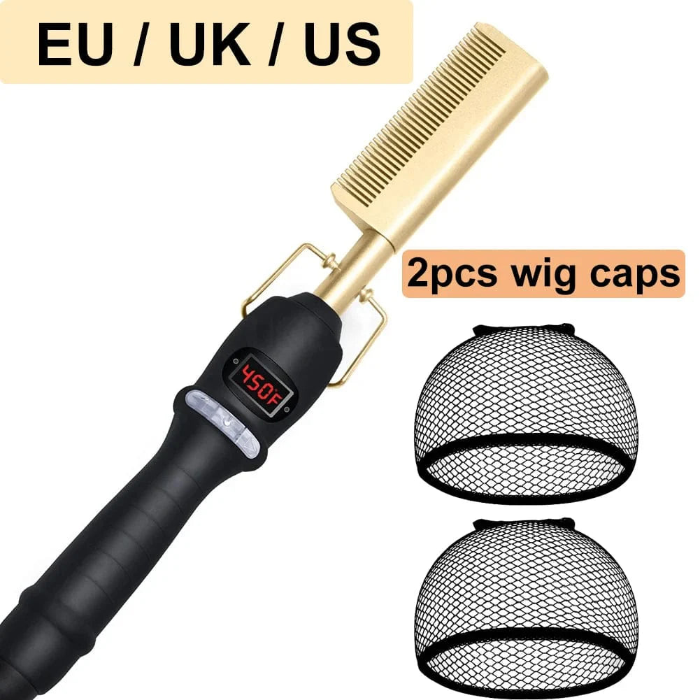 Showlu Electric Ceramic Hot Comb with LCD display, designed for straightening wigs and styling African and American hair.