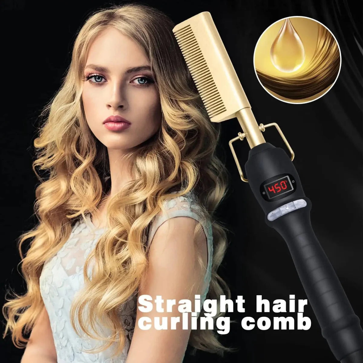 Showlu Electric Ceramic Hot Comb with LCD display, designed for straightening wigs and styling American and African hair types.