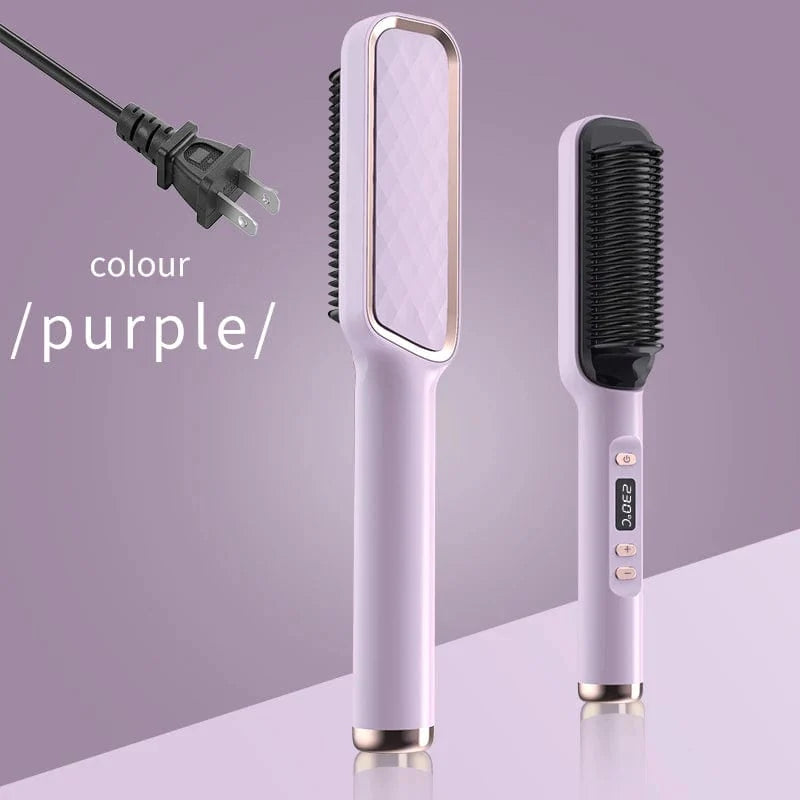 Showlu Electric Hair Straightener Comb with negative ions, anti-scalding design, multifunctional styling brush for sleek, straight hair.