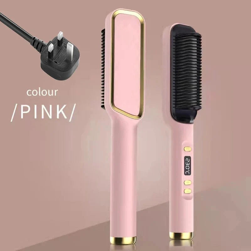 Showlu Electric Hair Straightener Comb with negative ion technology, anti-scald design, and multifunctional styling features.