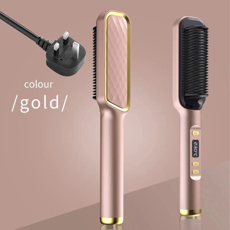 Showlu Electric Hair Straightener Comb with negative ion technology, anti-scald design, and multifunctional styling features.