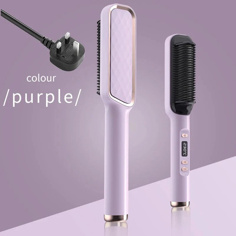 Showlu Electric Hair Straightener Comb with negative ions, anti-scalding brush for easy styling and straightening of hair.