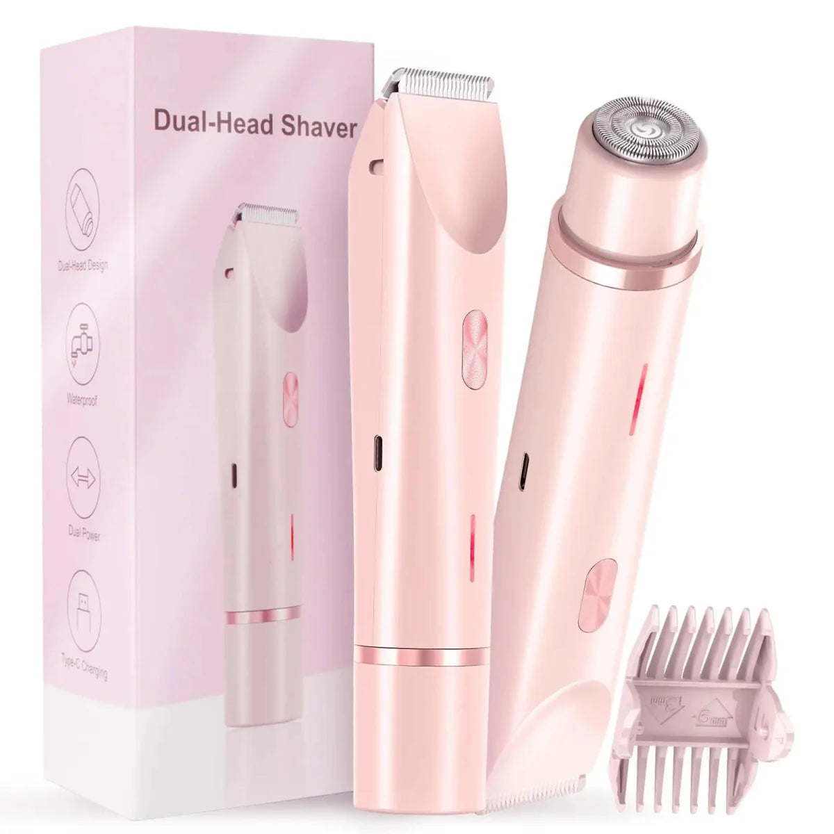 HAOYUNMA 2-in-1 electric shaver for women with waterproof design, wet and dry use, bikini trimmer, dual-head, detachable blades