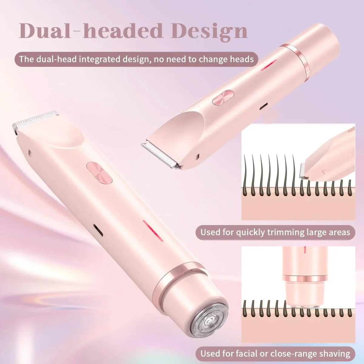 HAOYUNMA 2-in-1 electric shaver for women with waterproof design, dual-head bikini trimmer, wet and dry use, detachable blades.