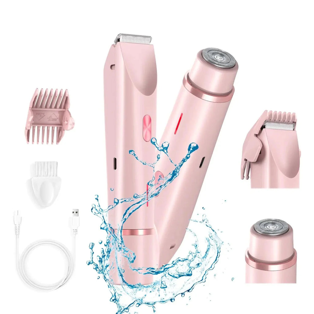 HAOYUNMA 2-in-1 electric shaver for women, waterproof wet and dry bikini trimmer with detachable double-head design.