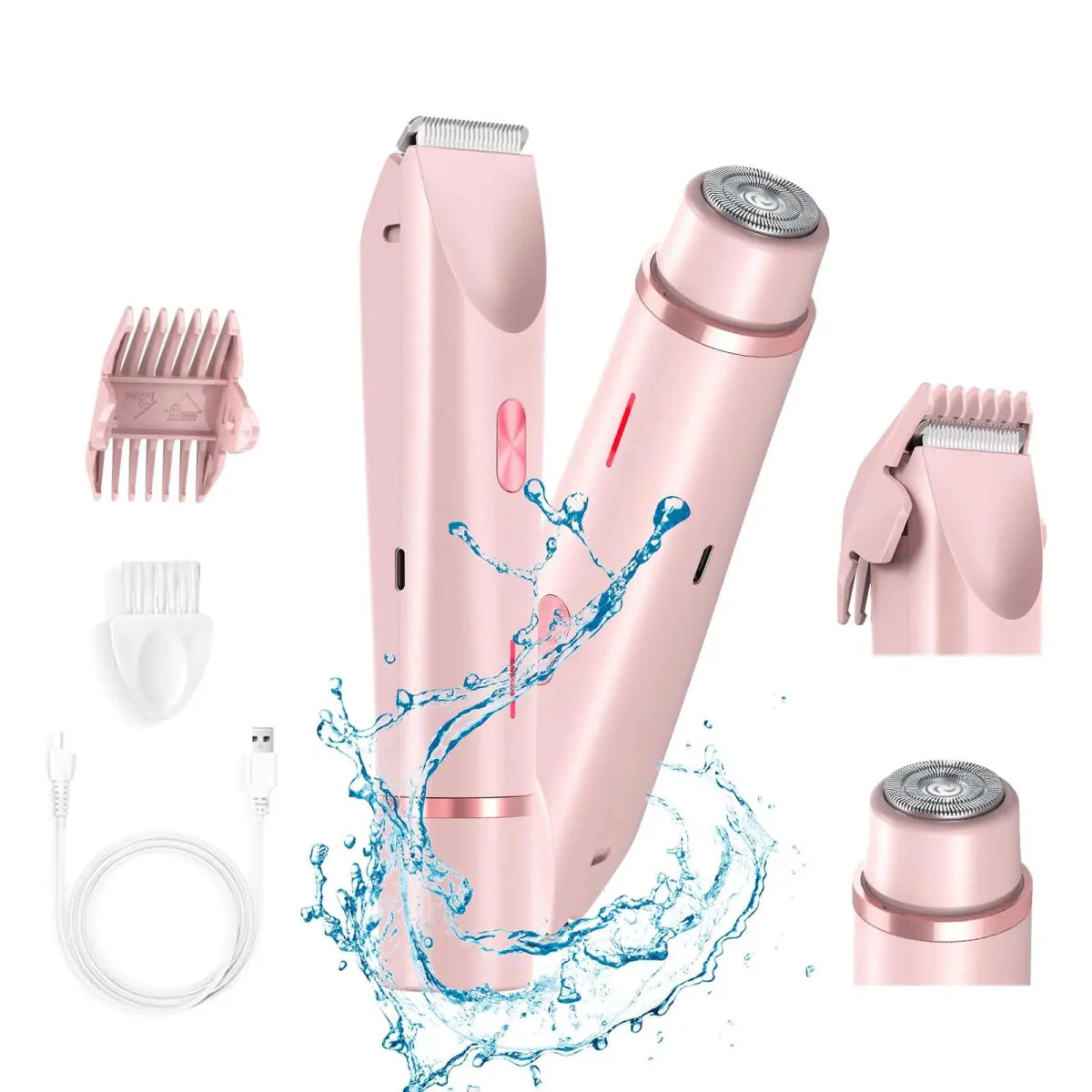 HAOYUNMA 2-in-1 electric shaver for women, waterproof wet and dry bikini trimmer with detachable double-head design.