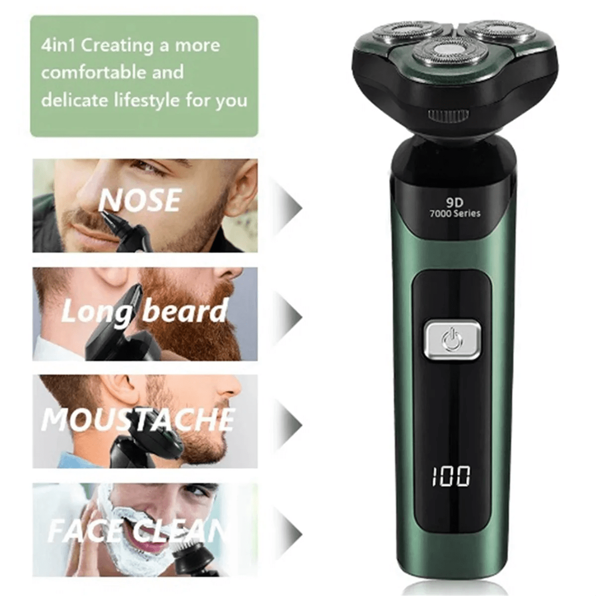 Electric Shaver LCD Digital Display Three - Head Floating Rechargeable Smart Waterproof Shaver Type - C Charge Black - SHOWLU FASHION STORE