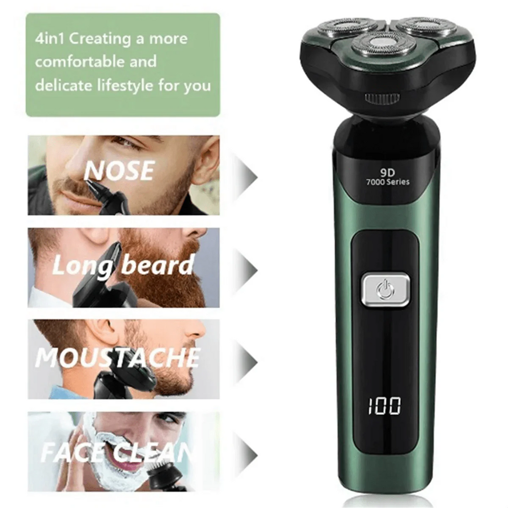 SHOWLU FASHION STORE Sokany electric shaver with LCD display, waterproof three-head floating razor, rechargeable and sleek black design.