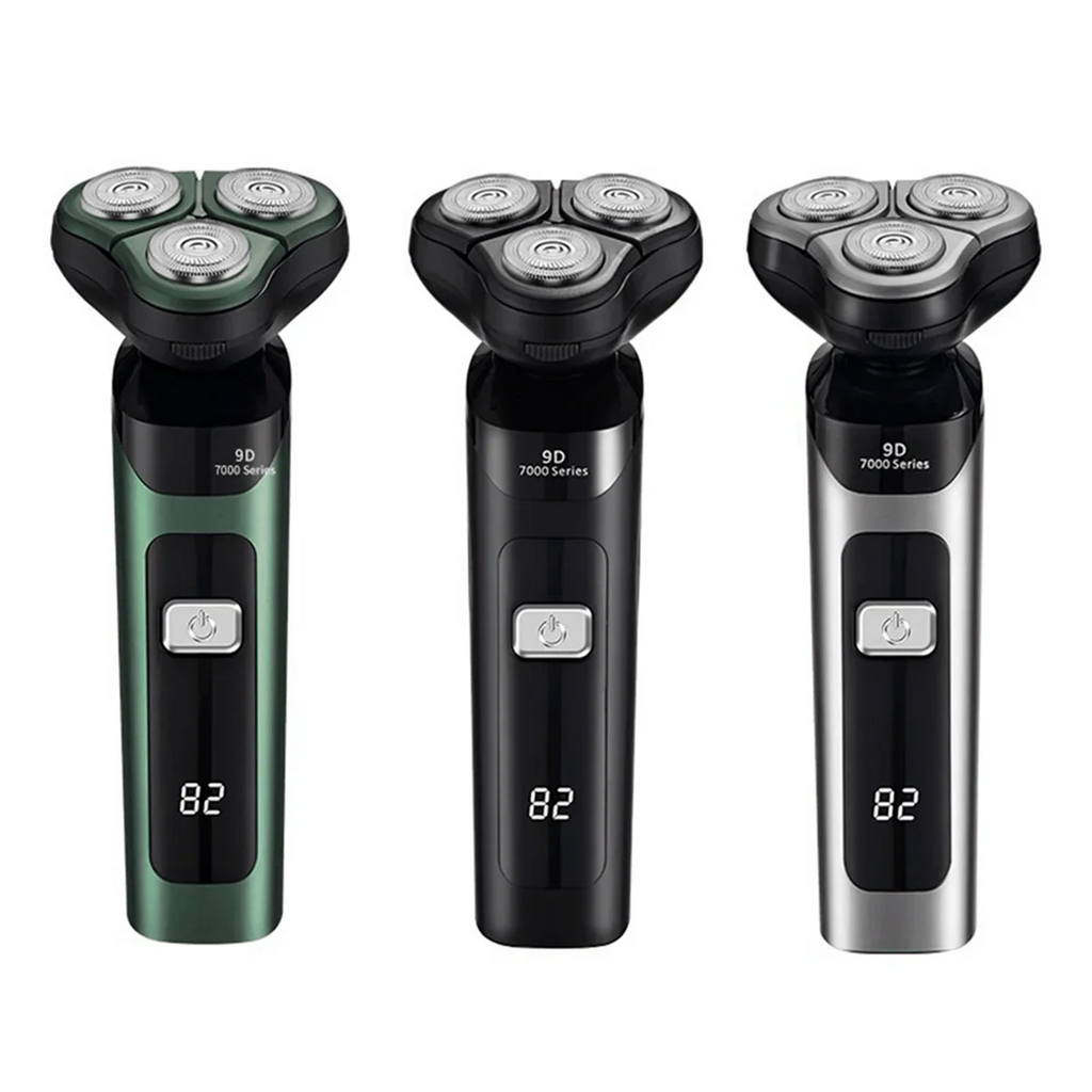 SHOWLU FASHION STORE Sokany waterproof electric shaver with LCD display, three floating heads, rechargeable and sleek black design.
